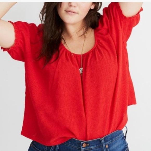 Madewell Texture & Thread Red Peasant Top Size XS - Picture 2 of 9